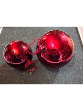 Frontgate Christmas Ornament 2 Shiny Ruby Glass Baubles Crimson Red 5" 6"